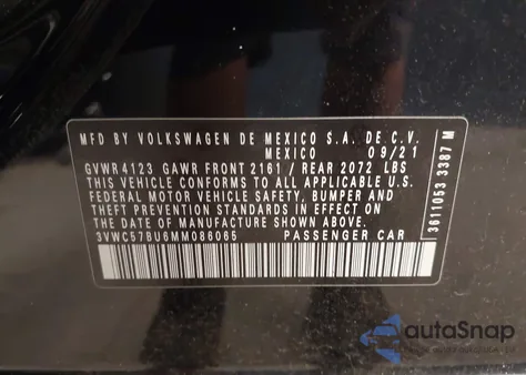 2021 Volkswagen Jetta 1.4T R-Line/1.4T S/1.4T Se from USA, damaged, VIN 3VWC57BU6MM086065
